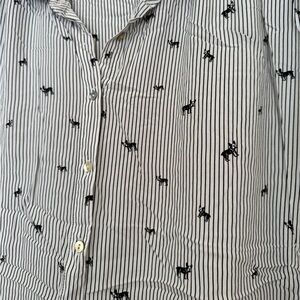 French bulldog / Boston terrier pattern short sleeve button down, size XL